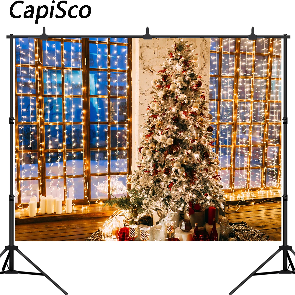 Каписко фон для фотосъемки Рождественская елка окно подарок Декор Светильник