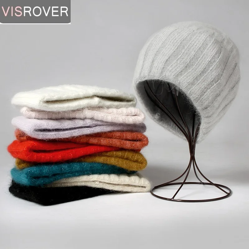 

VISROVER 10 Colorways Winter Hat Lurex Beanies Rabbit Fur Autumn Bonnet Acrylic Woman Soft Cashmere Skullies Female Cap Gift