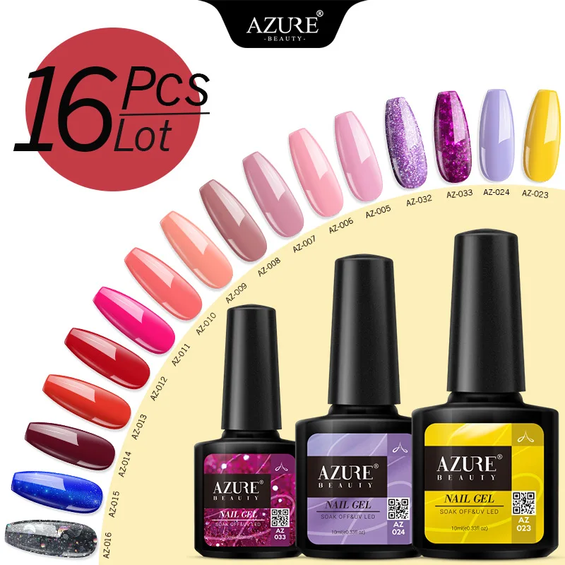 Azure Beauty 16 шт./лот набор гель-лаков для ногтей замачиваемый УФ/светодиодный гель