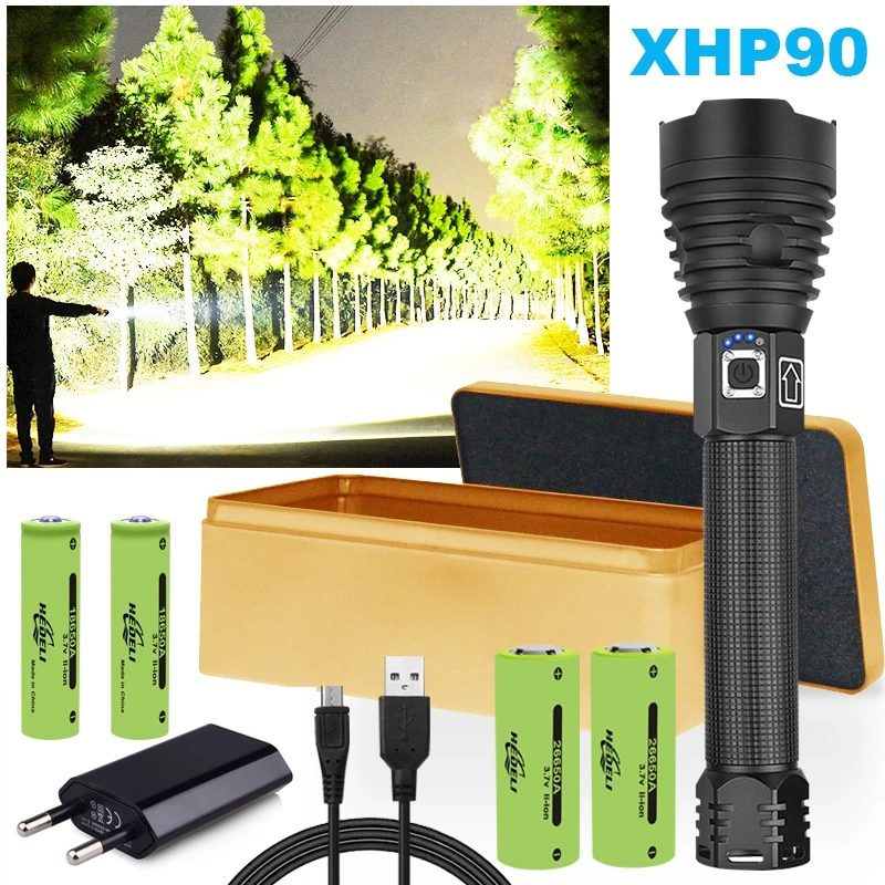 Самый мощный светодиодный тактический фонарь xhp90 с высоким люменом xhp70 xhp50, перезаряжаемый через usb фонарь для кемпинга, ручной фонарь, 18650 или 26650