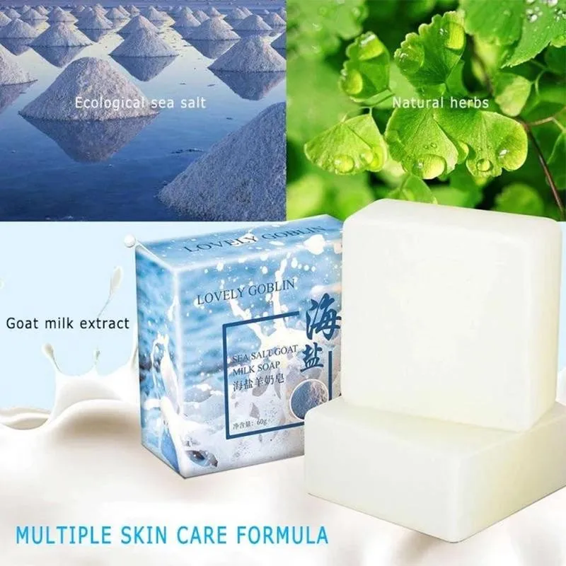 

Goat Milk Sea Salt Handmade Soap Deeply Cleansing Acne Oil-control Moisturizing Body Face Cleanser Skin Care Soaps 60g Wholesale