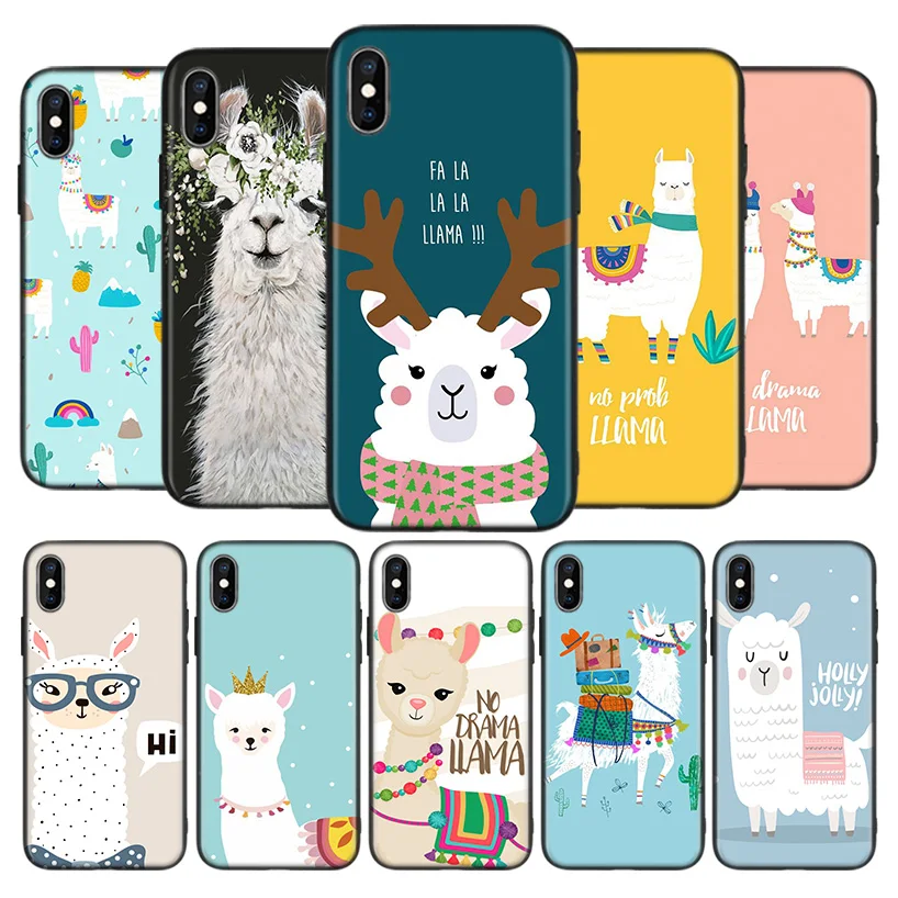 Черный чехол с милым животным ламой для Apple iPhone 11 Pro XR 7 8 6 6S Plus X XS MAX 5 5S SE Мягкий ТПУ