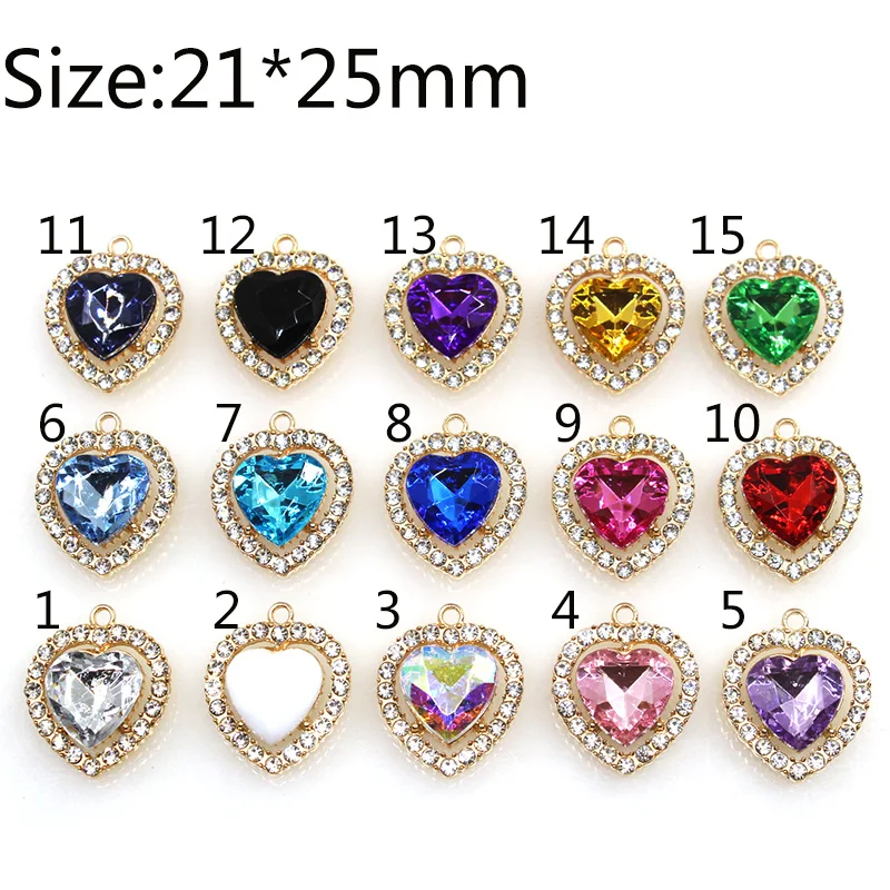 

Rhinestones Heart Pendant Buttons Decor 10Pcs/Lot 21*25mm Buttons Diy Hair Flower Ribbon Wedding Embellishment Decor Accessories
