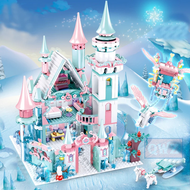 

QWZ 1314pcs Snow World Series Magical Ice Castle Set Girls Building Blocks Bricks Toys Girl Friend For Christmas Gifts