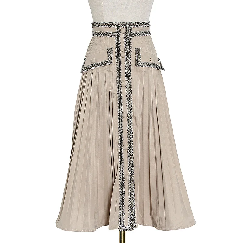 

In the summer of 2021 the new sequins stitching buttons crushed long word bust A pleated skirt