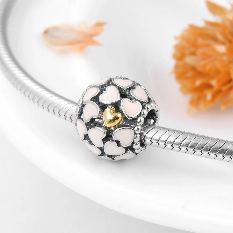 Новое горячее 925 пробы Серебряное драматическое розовое эмалированное сердце