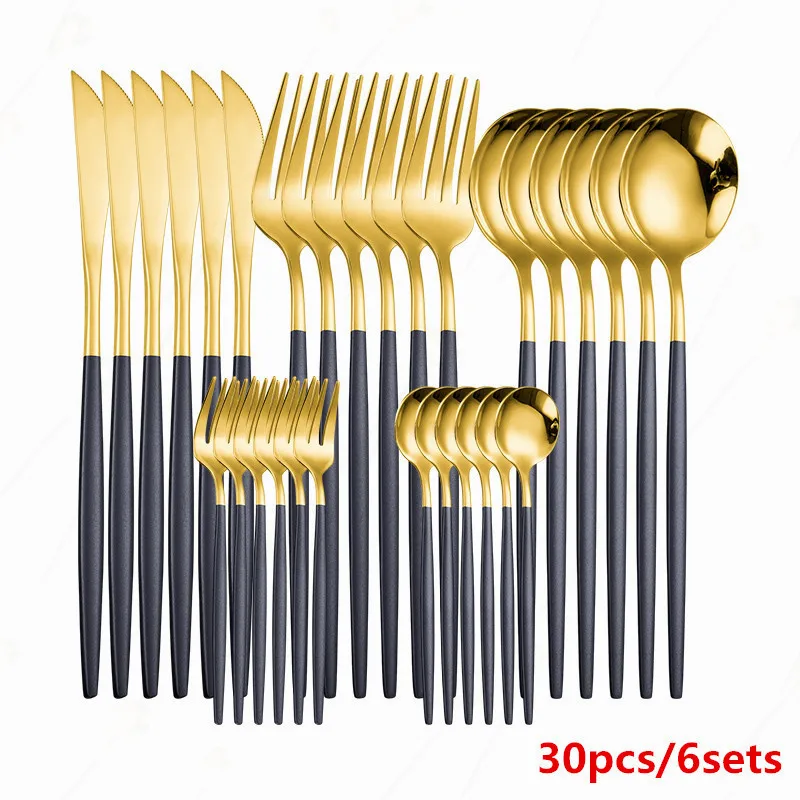 

Cutlery Set Stainless Steel Black Tableware Knife Silverware Dinnerware Mirror Knife Fork Spoon Set Kitchen Dining Table Set