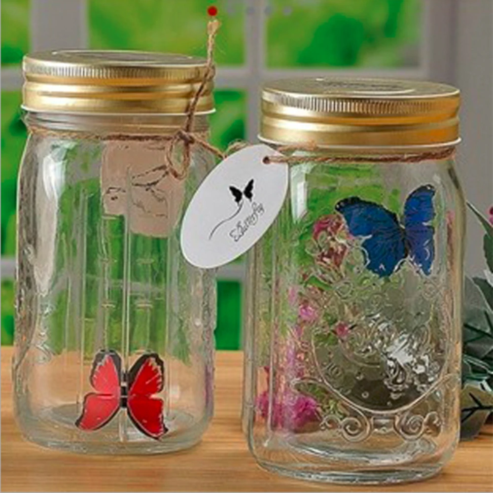 LED Light Butterflies Jar With Lamp Romantic Glass LED Lamp Butterflies In A Jar Children Gift Home Decoration 17x9x9cm