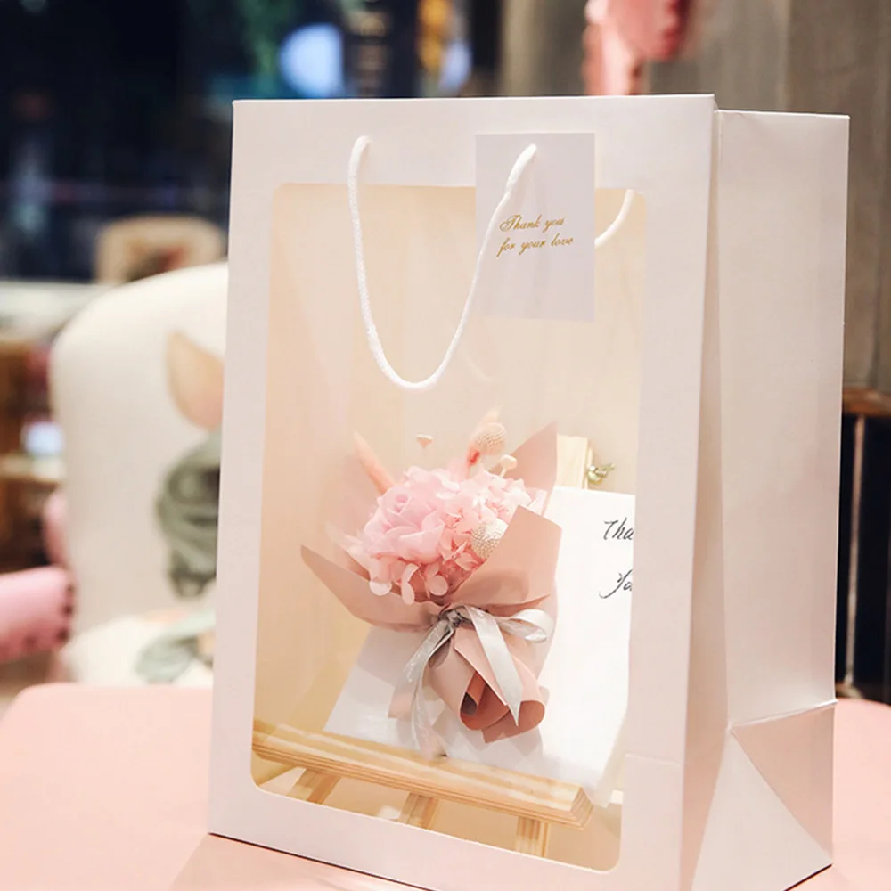 

5pcs/Set Flower Paper Gift bag with handle Wedding favor Portable Gift paper Box window bag Christmas wedding Party Favors