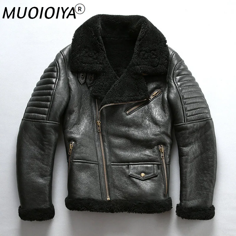 

New Men Shearling Jacket B3 Flight Jacket Imported Wool Sheepskin Aviator Fur Coat Winter Russia Coats Free Shipping