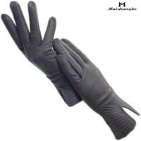 ladies winter grey sheepskin gloves leather fashion grey fleece lining premium leather gifts classic gloves warm new leather dri