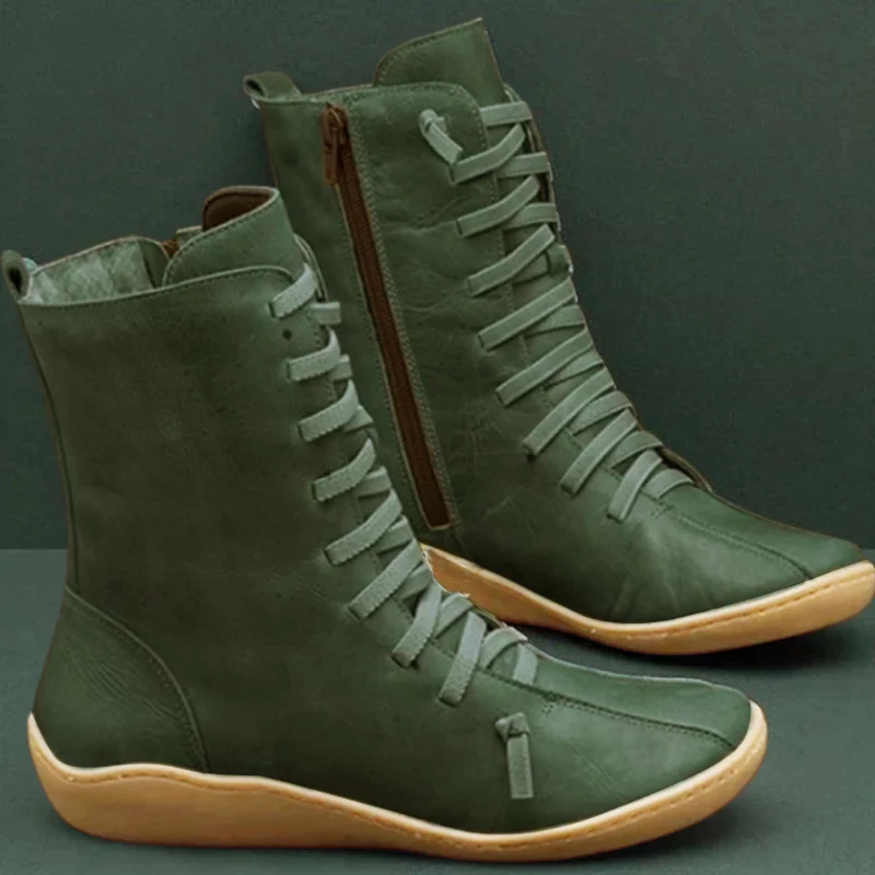 Женские ботинки Винтажные Ботильоны на молнии со шнуровкой Женская кожаная