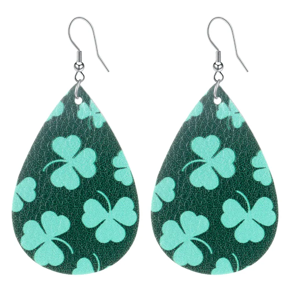 Серьги в виде клевера зеленые серьги на день Патрика женские кожаные счастливая