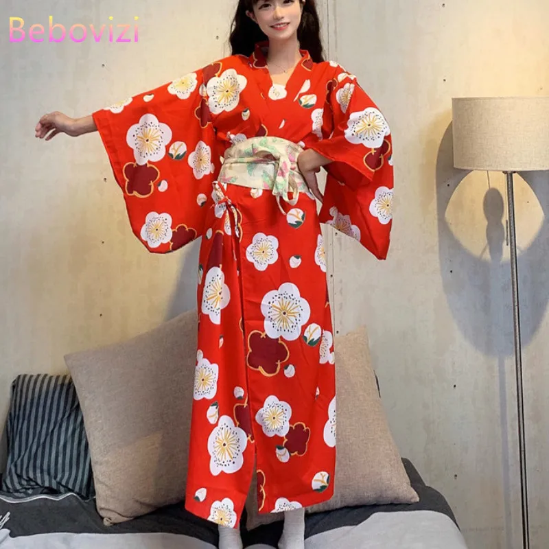 Женское длинное кимоно в японском стиле Yukata красная японская традиционная