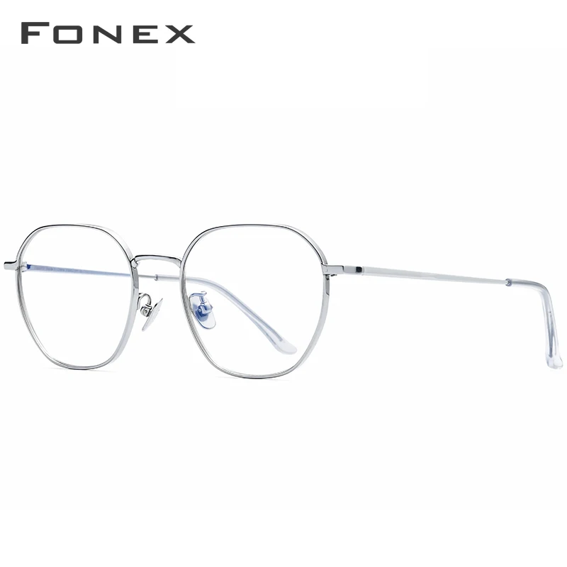 FONEX, оправа для очков из чистого титана, для мужчин, близорукость, Оптический Рецепт, Ретро стиль, оправа для очков, для женщин, новинка, Золотой полигон, очки, 8519 - Цвет оправы: Серебристый