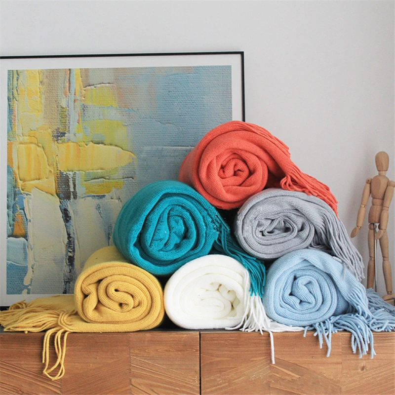 Простое стильное белое вязаное одеяло для дивана искусственное покрывало