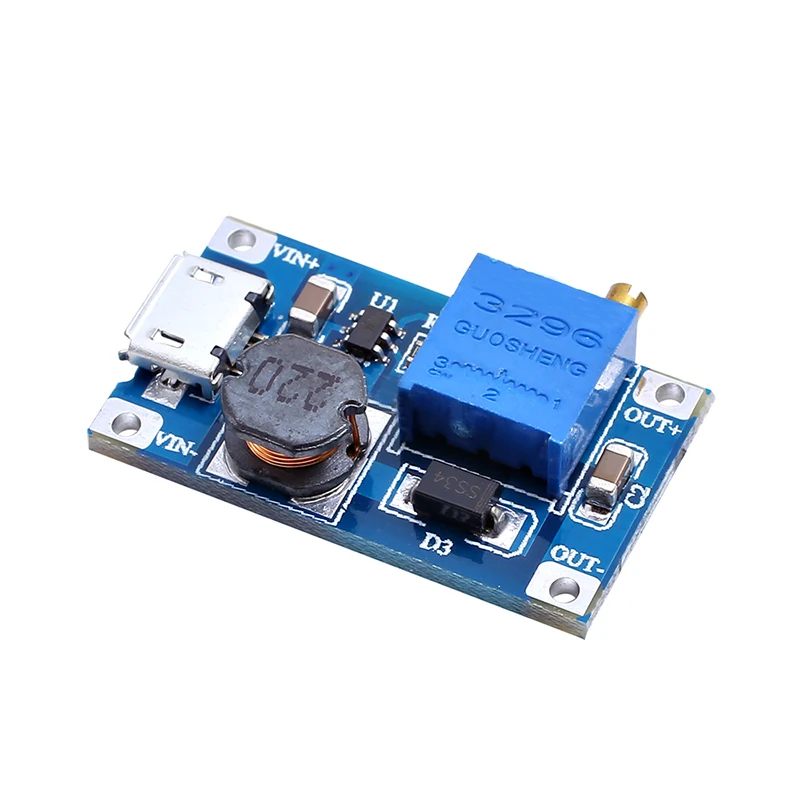 5 шт./лот MT3608 DC-DC регулируемый Повышающий Модуль 2A с MICRO USB 2V - 24V 5V 9V 12V 28V LM2577 купить