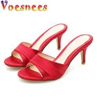 Женские шлепанцы Voesnees, Новинка лета 2020, пикантная женская обувь на высоком каблуке 8,5 см, Сандалии больших размеров 43, пляжная обувь для девушек, сланцы