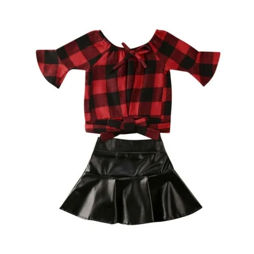 Детская одежда для маленьких девочек клетчатый топ с коротким рукавом и юбка из