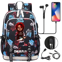 childs play chucky school bags students usb charging laptop backpack women men travel bags kids teenager college backpack