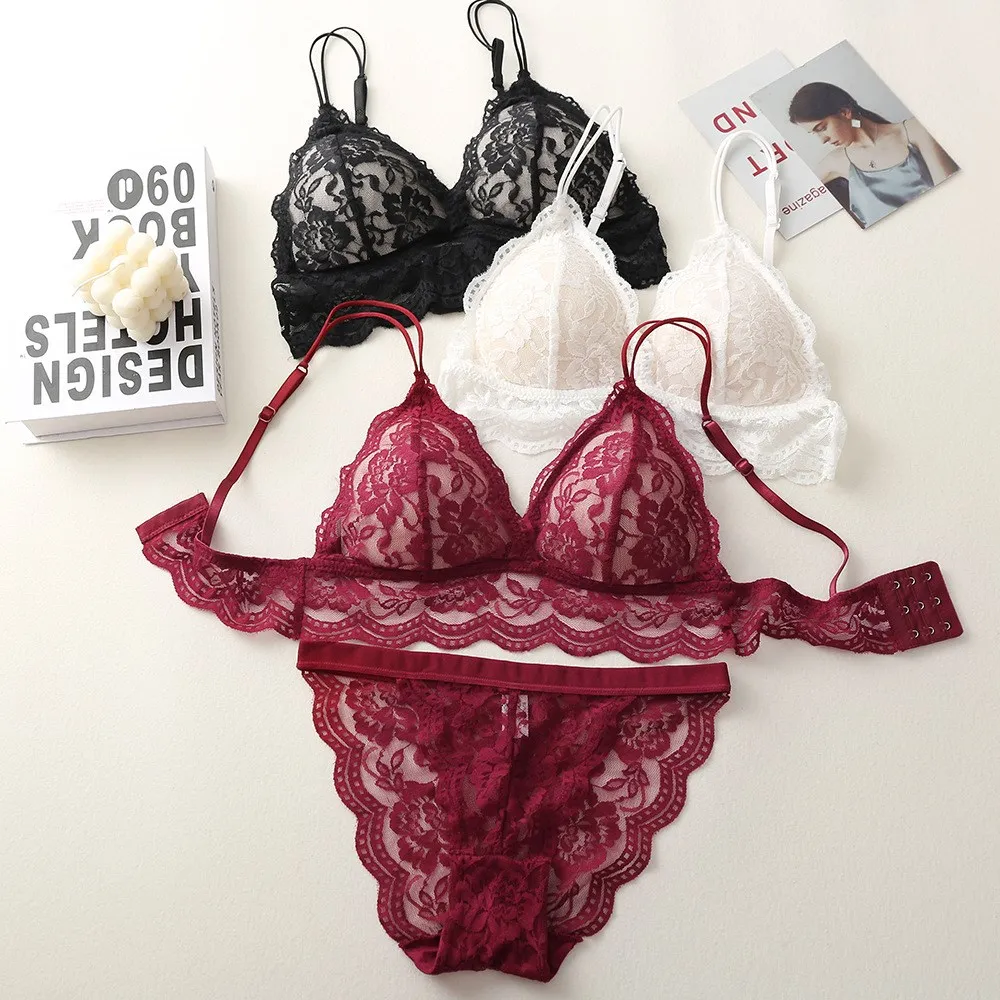 

French Lace Sexy Bra Set Embroidery High Waist Deep V Bralette Comfortable Bra And Panty Set Transparent Panties Female Lingerie