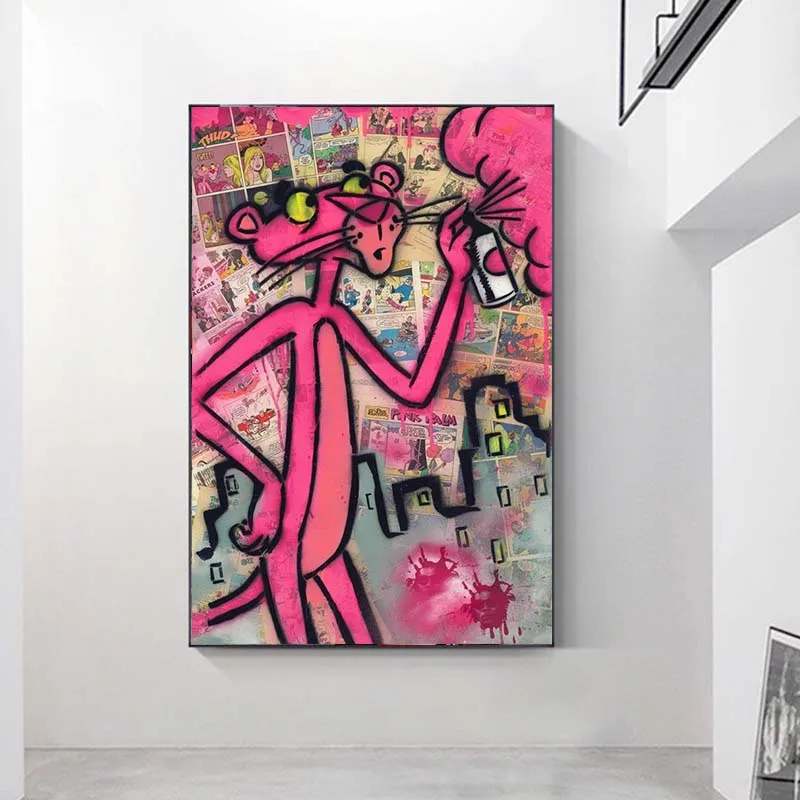 

Graffiti Pink Panther Canvas Painting Colourful Posters and Prints Cuadros Street Wall Art Pictures for Living Room Home Decor