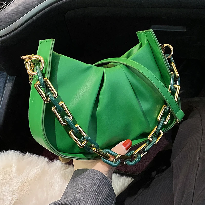 

2022 New Chain Small Clutch PU Leather Crossbody Shoulder sling Bags for Women Spring Fashion Brand Handbags and Purses green