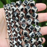 natural faceted black fushoufootball dzi agate 6 12mm round space beads for diy necklace bracelet jewelry making