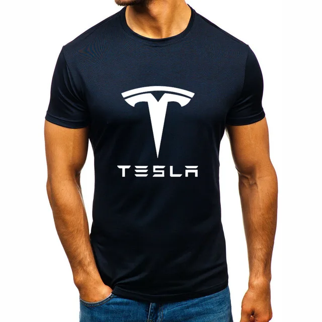 Летняя мужская футболка с принтом логотипа Tesla Car повседневная удобная Легкая
