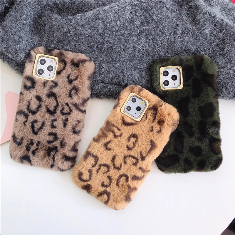 Leopard Plush Phone Case For Apple iPhone X XR XS 11 Pro Max 8 7 6S 6 Plus Cover Airpods 1 2 Cute Soft Girl Back Cases |