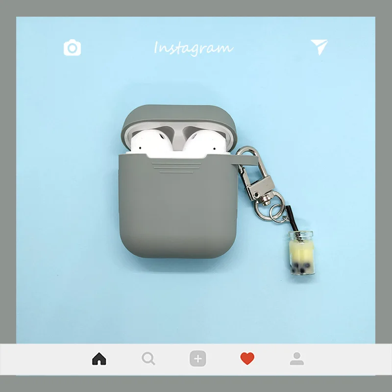 Milk Cup Gray Для Apple AirPods чехол милый молочный чай беспроводные наушники чехол для Airpods гарнитура силиконовый защитный чехол бутылка для напитков брелок - Цвет: Milk Cup Gray