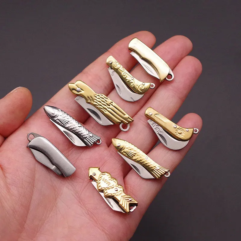

Brass Mini Pocket Knife Multifunctional Fruit Peeling Knife Portable Folding Keychain Pendant Cleaver Blade Cutter Tool Gift
