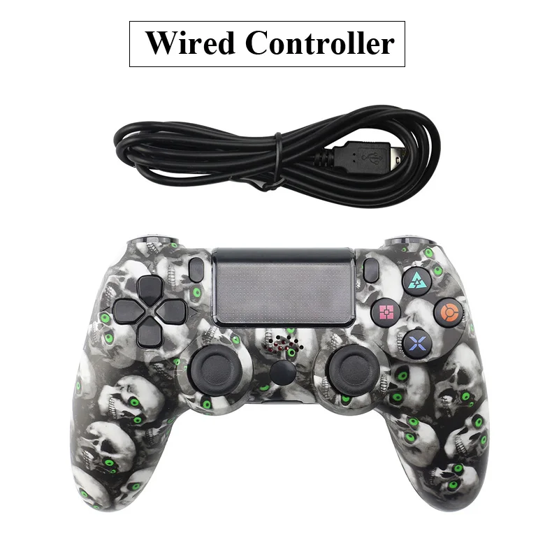 Skull with wired Беспроводной пульт управления Bluetooth для sony PS4 Геймпад игровые устройства с джойстиком для PS3 консоль для Win 7/8/X - Цвет: Skull with wired