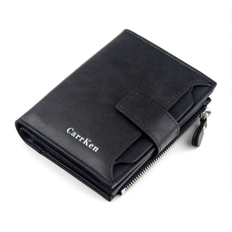 

2021 Men Short Small Wallets with Zipper Coin Pocket Name Engraved Fashion Card Holder Purse High Quality Gift for Father's Day