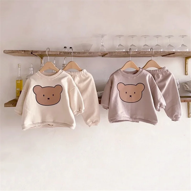

Autumn Baby Girl Clothes Set Infant Kids Cartoon Bear Print Tops + Pants Toddler Boys Sweatshirt + Trousers Winter Baby Clothing