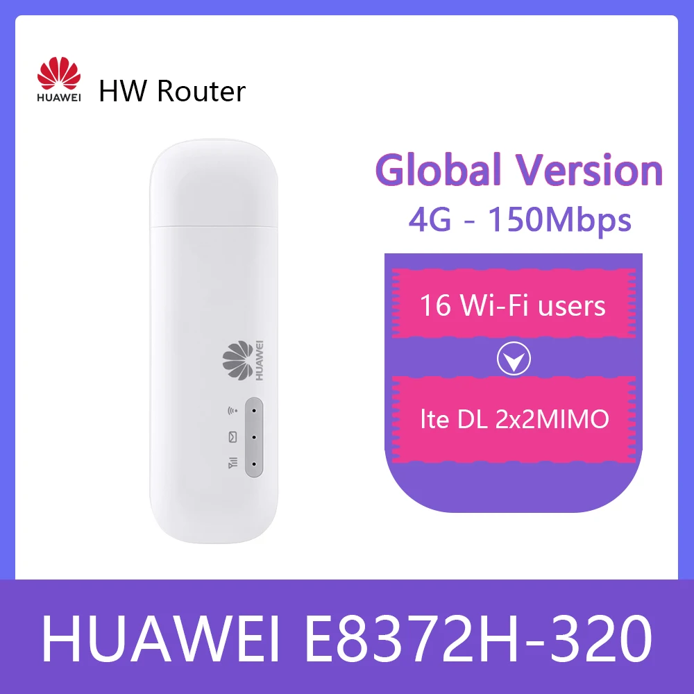 Unlocked HUAWEI E8372h-320 4G LTE USB Modem 150mbps Mobile WIFI Hotspot with SIM card FDD 700 800 850 900 1800 2100 2600MHz