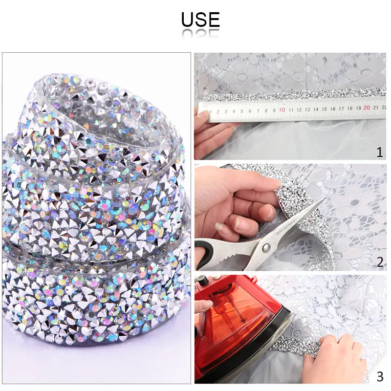 Prajna 1 Yard Mix Colors Resin Iron On Rhinestone Hot Fix Glitter Strass Tape Rhinestones Chain Ribbon DIY Garment Decorations Z | Дом и сад