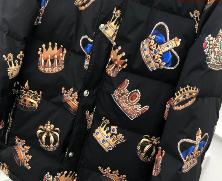 

Luxury Winter New Fashion Designer Crown Printing Down Jacket Hooded Coat Jacket Men's Famous Brand Clothing Retro