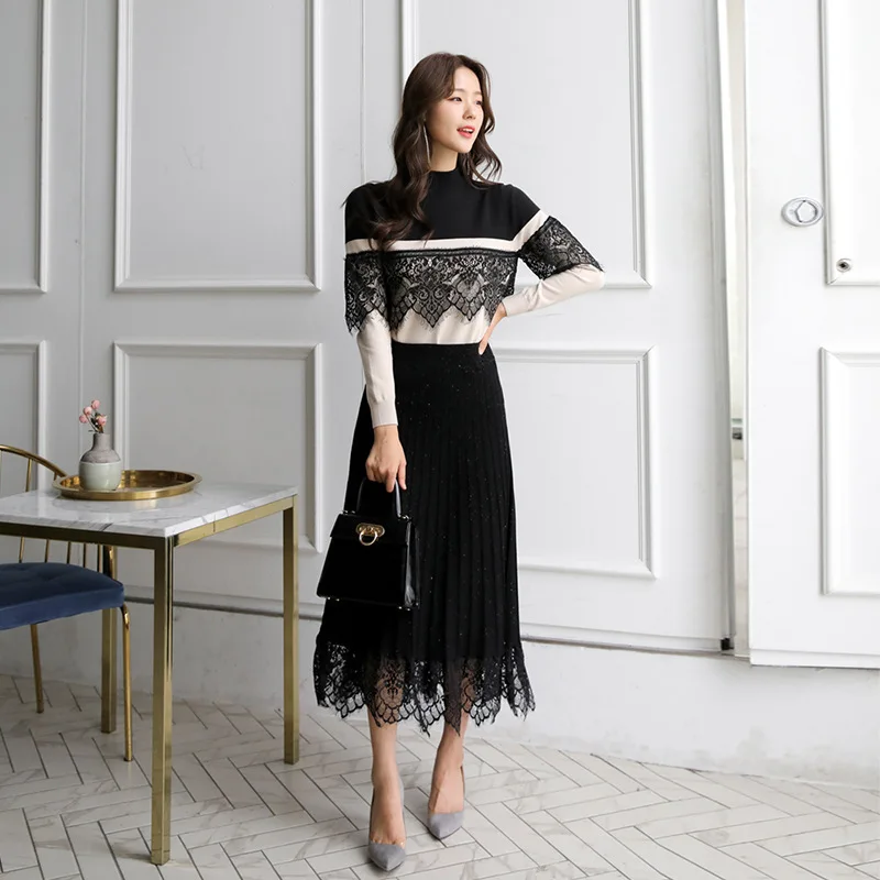 

Fashion Chic Lace Patchwork Pullovers Jumpers Pull Femme Knitted Pullover Woman Sweaters Fall 2020 Women Clothing Long Sleeve