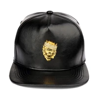 black leather cap crown lion head logo novelty adjustable snapback hats gorras hip hop style for women gold belt drop shipping