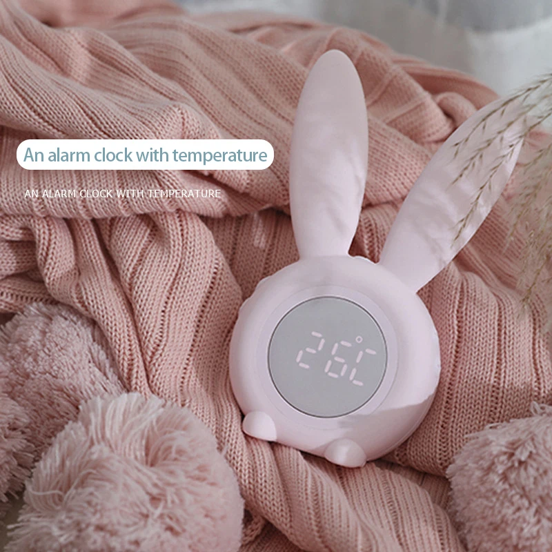 

Newest Portable Cute Rabbit Shape Digital Alarm Clock With Led Sound Night Light Function Table Wall Clocks For Home Decoration