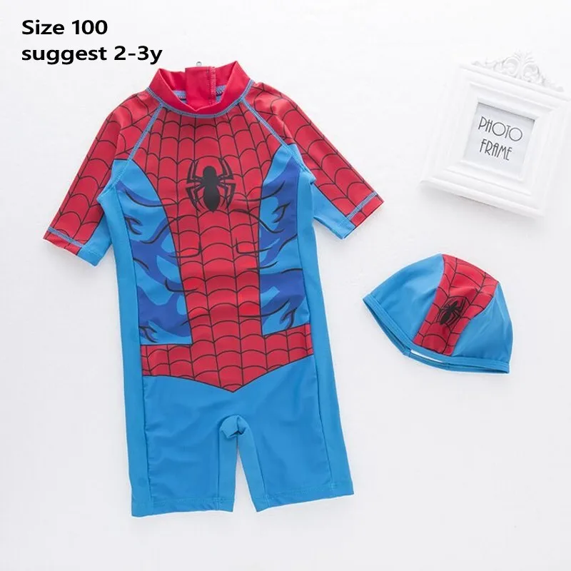 Spider 100 Купальный костюм для маленьких мальчиков с изображением Человека-паука+ шапочка, комплект из 2 предметов одежда для купания для маленьких детей, цельный купальный костюм - Цвет: Spider 100