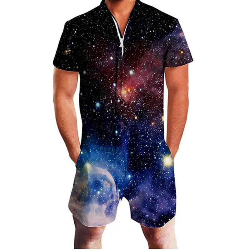 galaxy space 2 New Mens Rompers 90s Jazz Solo 3D Paper Cup Printed Jumpsuit Harem Cargo Overalls Summer Hip-Hop Casual Bibs Pants Dropship - Цвет: galaxy space 2