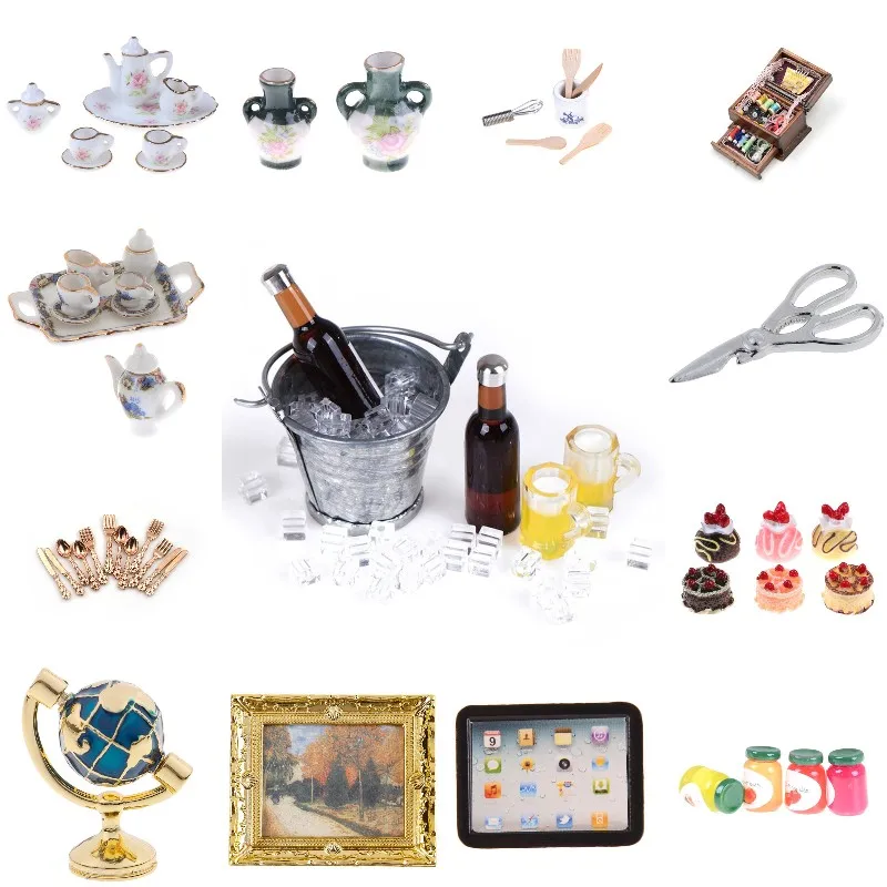 

1:12 ведро для пивной бутылки, ваза для льда, столовая посуда, керамический чайный набор для кукольного дома, мебель, игрушки, аксессуары для у...