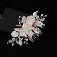 slbridal handmade alloy leaf rhinestone ceram flower freshwater pearls bridal hair comb wedding hair accessories women jewelry