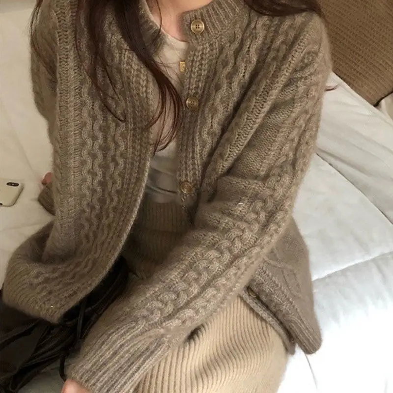 

Hemp sweater lazy sweater women's Korean version loose and thin, wear short round neck knitted cardigan coat