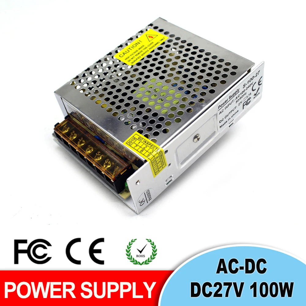 Выключатель питания DC27V 3.7A 100 Вт Светодиодный драйвер Трансформатор 110 В 220 AC-DC 27 в
