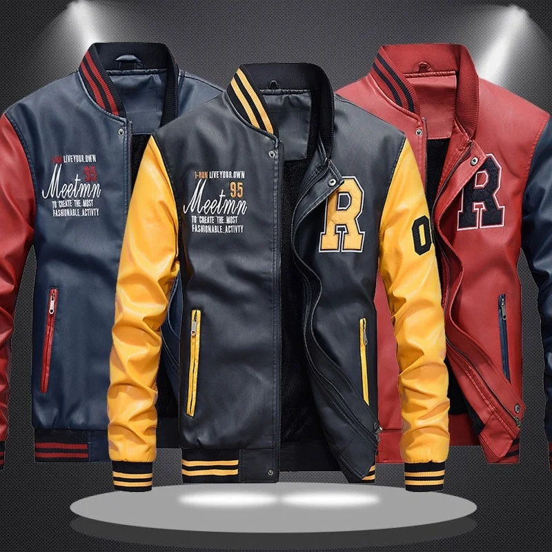 Кожаные мужские Куртки из искусственной кожи осенне зимние флисовые куртки