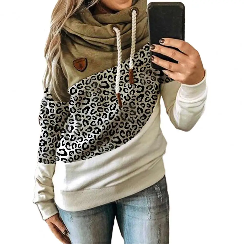 

Women Hoodie Leopard Print Patchwork Autumn Winter Casual Long Sleeve Drawstring Hooded Sweatshirt for Daily Wear