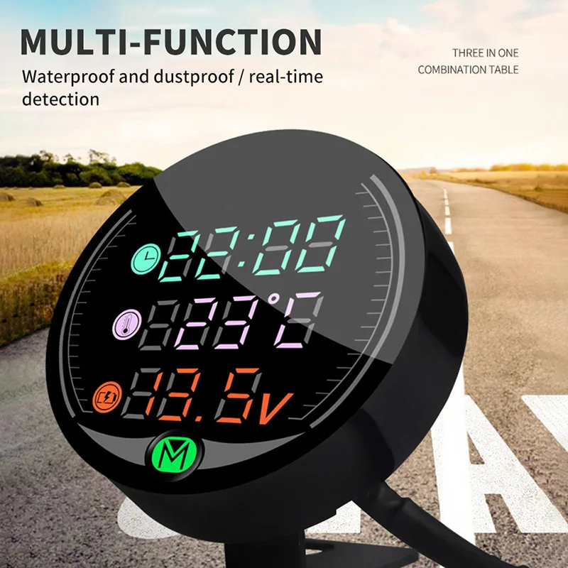 3 in1 Black Motorcycle LED Voltmeter Clock Universal Electronic Digital Thermometer Temperature Schedule Outdoor Essential | Автомобили и